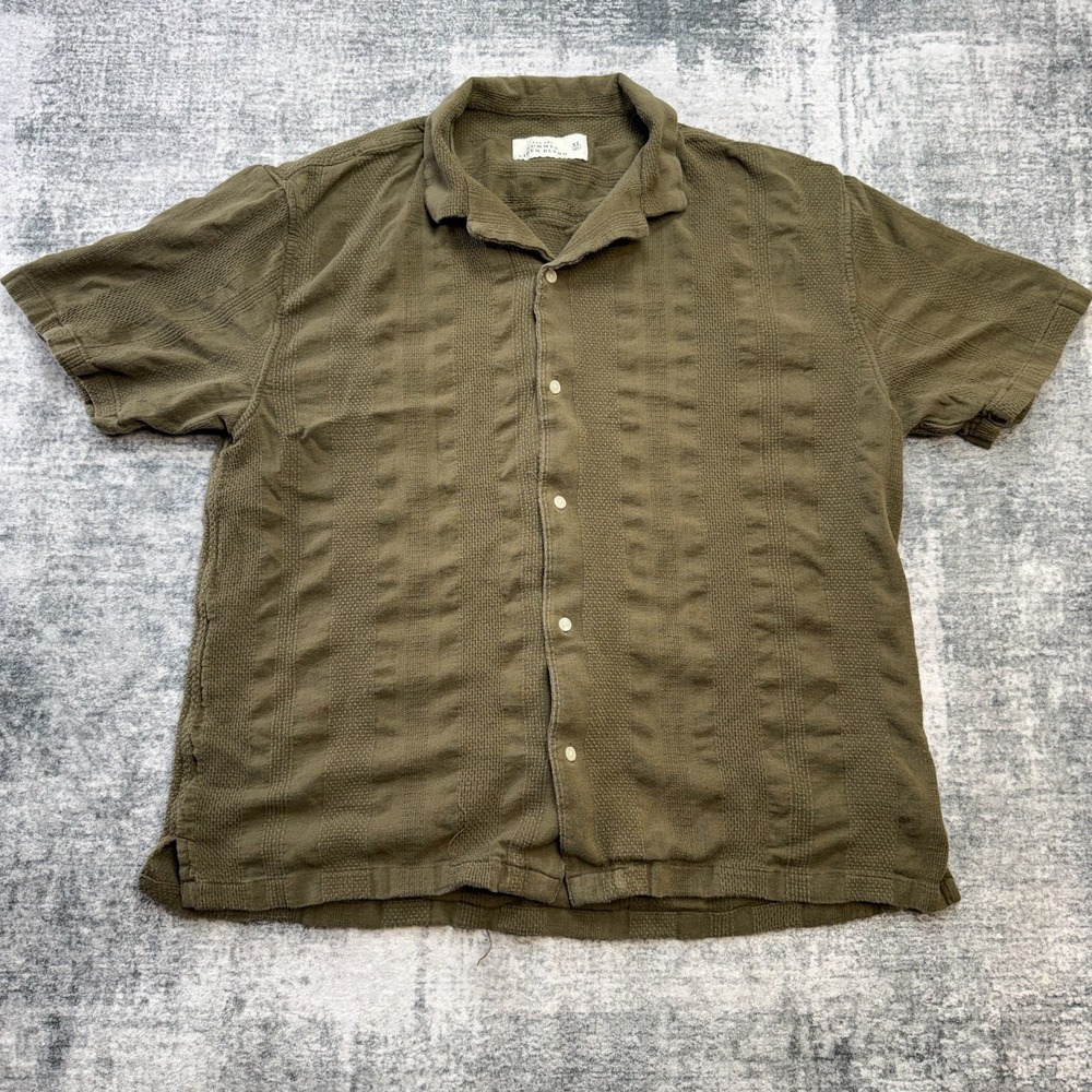 Abercrombie Fitch Shirt Mens XL Olive AF Summer Linen Blend Textured Knit Resort